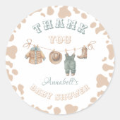 Cowboy Western Boy Baby shower Dank je Ronde Sticker (Voorkant)