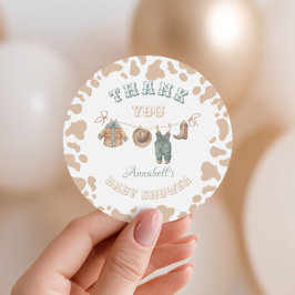 Cowboy Western Boy Baby shower Dank je Ronde Sticker