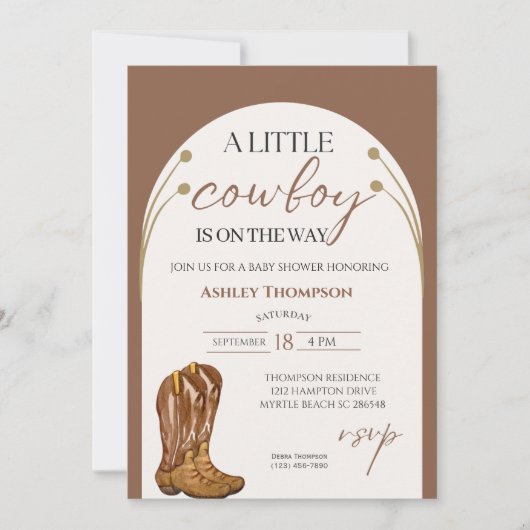 Cowboy Western Boy Baby shower Uitnodiging (Voorkant)