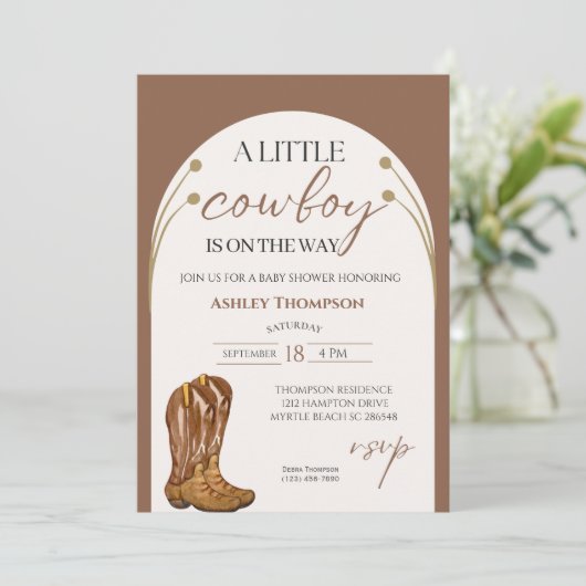 Cowboy Western Boy Baby shower Uitnodiging (Staand voorkant)