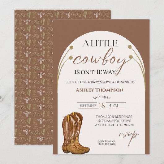 Cowboy Western Boy Baby shower Uitnodiging (Voorkant / Achterkant)