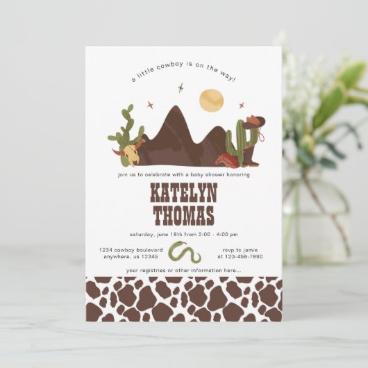 Cowboy Western Boy Baby shower Uitnodiging (Staand voorkant)