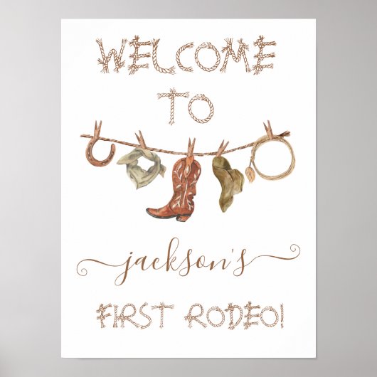 Cowboy Western Boy Clothesline 1st Rodeo Poster (Voorkant)