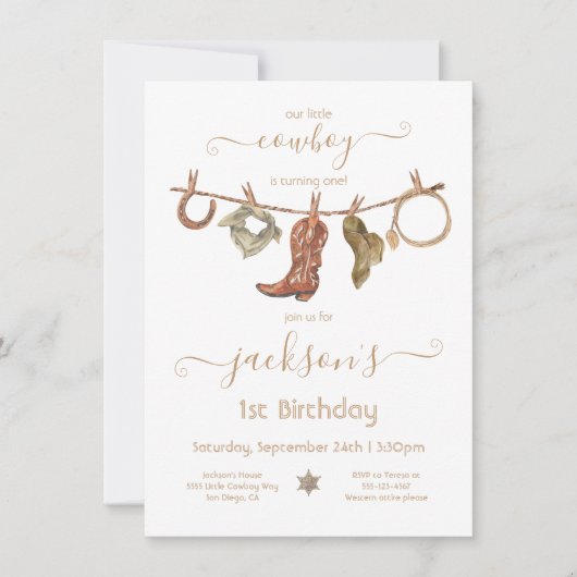 Cowboy Western Boy Clothesline Birthday Party Kaart (Voorkant)