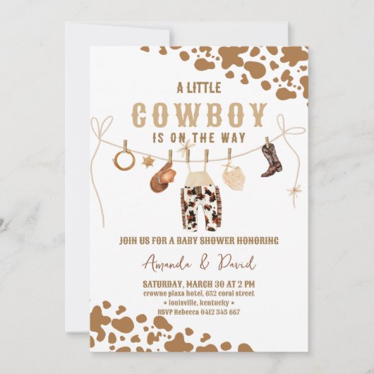 Cowboy Western Brown Plaid Baby shower Uitnodiging (Voorkant)