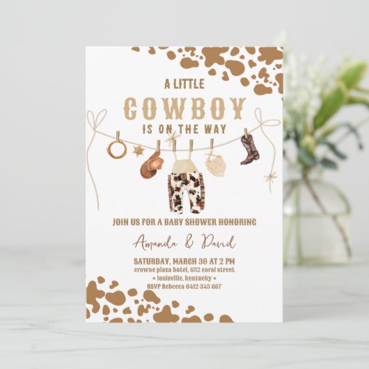 Cowboy Western Brown Plaid Baby shower Uitnodiging (Staand voorkant)