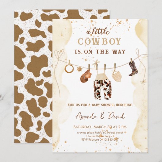 Cowboy Western Brown Plaid Baby shower Uitnodiging (Voorkant / Achterkant)