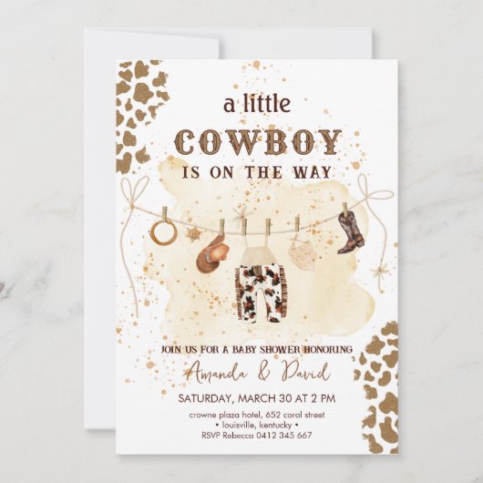 Cowboy Western Brown Plaid Baby shower Uitnodiging (Voorkant)