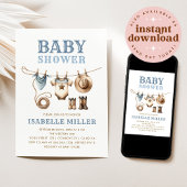 Cowboy Western Clothesline Baby Boy Baby shower Kaart