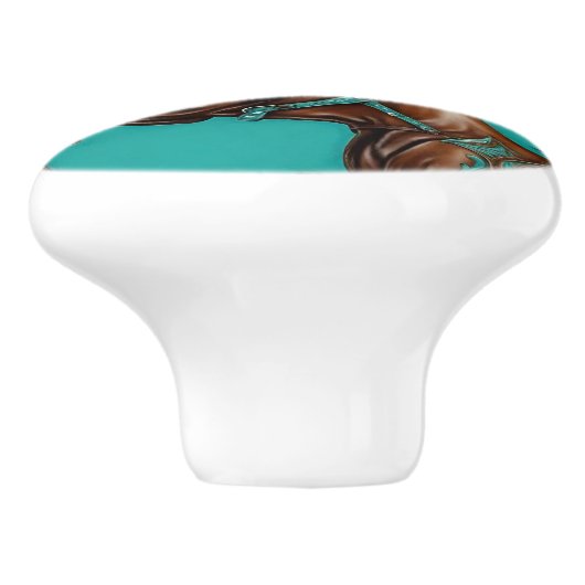 Cowboy Western Country Turquoise Brown Horse Keramische Knop (Zijkant)