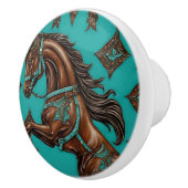 Cowboy Western Country Turquoise Brown Horse Keramische Knop (Rechts)