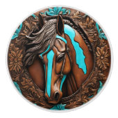 Cowboy Western Country Turquoise Brown Horse Keramische Knop (Voorkant)