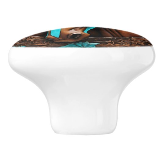 Cowboy Western Country Turquoise Brown Horse Keramische Knop (Zijkant)