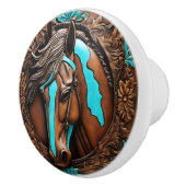 Cowboy Western Country Turquoise Brown Horse Keramische Knop (Rechts)
