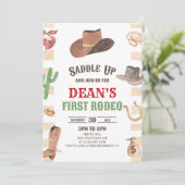 Cowboy Western Eerste Rodeo 1e Verjaardagsfeest Kaart (Staand voorkant)