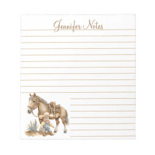 Cowboy western gepersonaliseerd gevoerd baby showe notitieblok