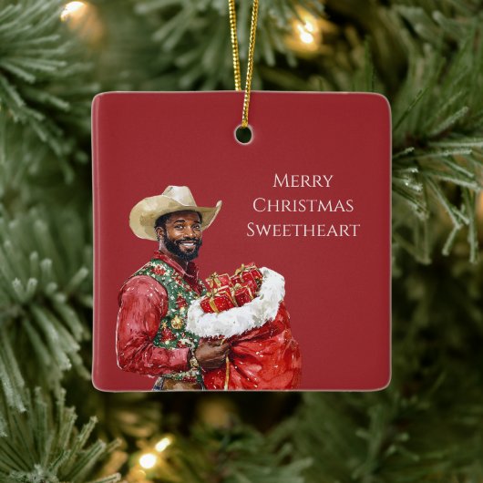 Cowboy Western Hat Black Man Christmas   Keramisch Ornament (Boom)