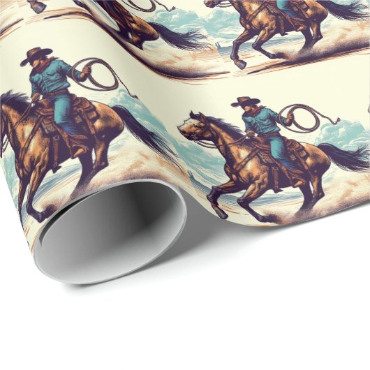 Cowboy Western Horse Verjaardag Cadeaupapier (Rol Hoek)