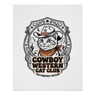 Cowboy Western Kat Hondenliefhebber Shirt Kunst -  Perfect Poster