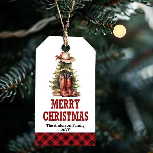 Cowboy Western Kerst labels met aangepaste naam Cadeaulabel