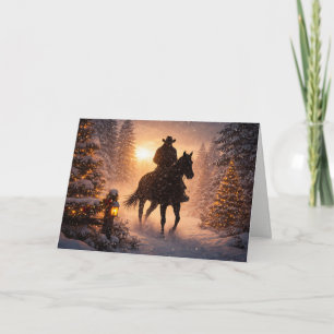 Cowboy Western Kerstman Paard in de Sneeuw Rijdt Kaart