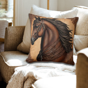 Cowboy Western Land Ruitersport Bruin Paard Kussen