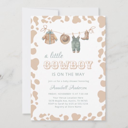 Cowboy Western lichtbruin geruite Baby shower Kaart (Voorkant)