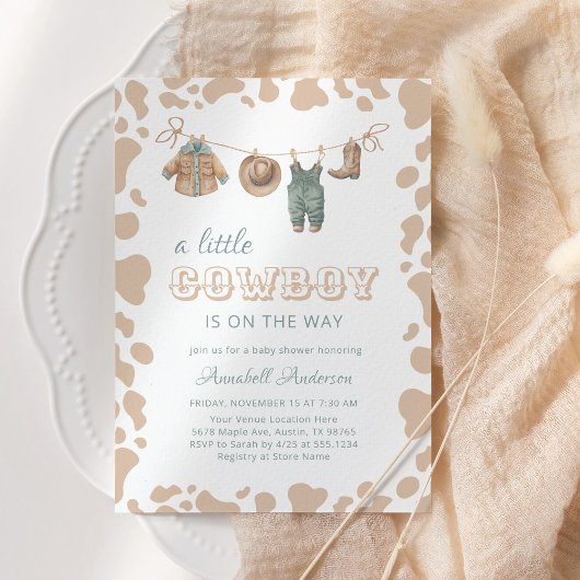 Cowboy Western lichtbruin geruite Baby shower Kaart