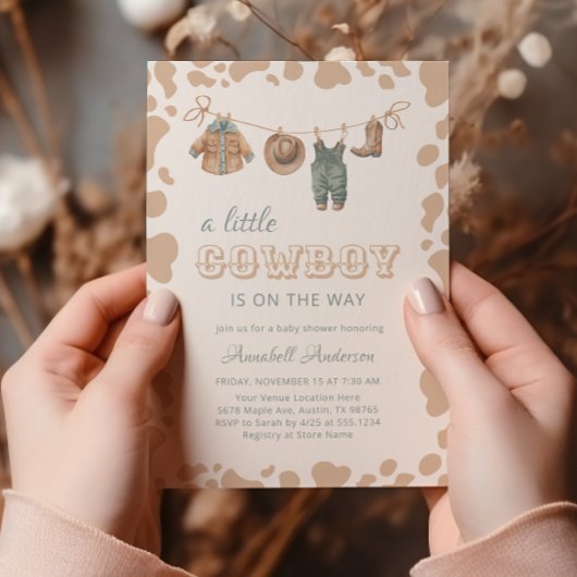 Cowboy Western lichtbruin geruite Baby shower Kaart
