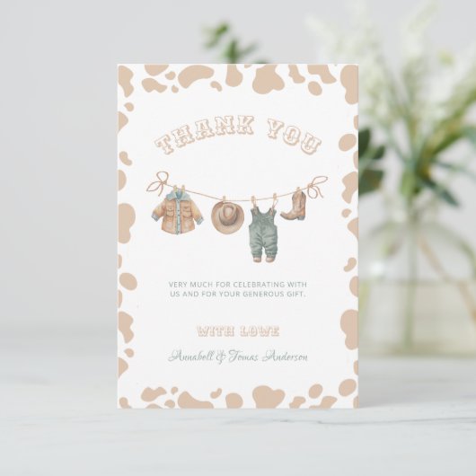 Cowboy Western Lichtbruin Jongen Baby shower Bedankkaart (Staand voorkant)