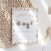 Cowboy Western Lichtbruin Jongen Baby shower Bedankkaart
