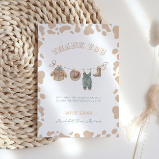 Cowboy Western Lichtbruin Jongen Baby shower Bedankkaart
