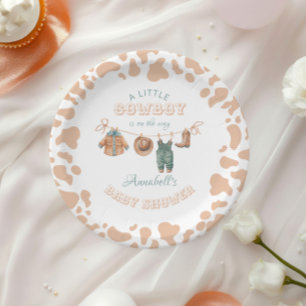 Cowboy Western Lichtbruin Jongen Baby shower Papieren Bordje