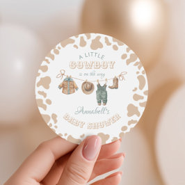 Cowboy Western Lichtbruin Jongen Baby shower Ronde Sticker