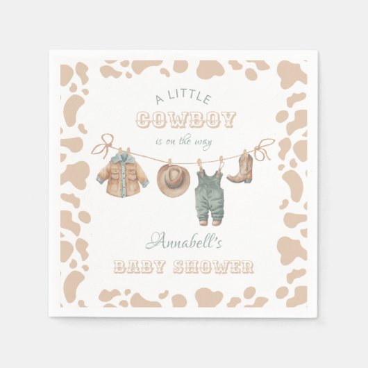Cowboy Western Lichtbruin Jongen Baby shower Welko Servet (Voorkant)