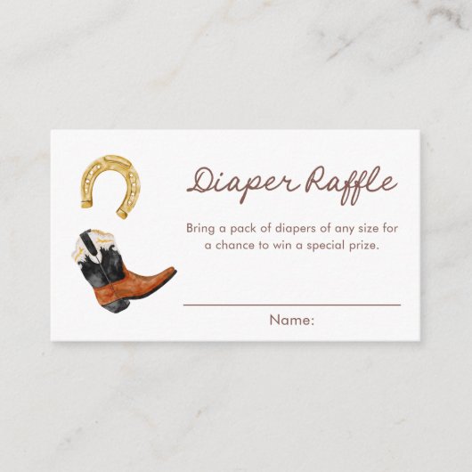 Cowboy Western Luier Raffle Game Ticket Informatiekaartje (Voorkant)
