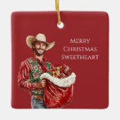 Cowboy Western Man Santa Hat Christmas   Keramisch Ornament (Voorkant)