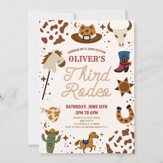 Cowboy Western mijn derde Rodeo verjaardagsfeestje Kaart (Voorkant)