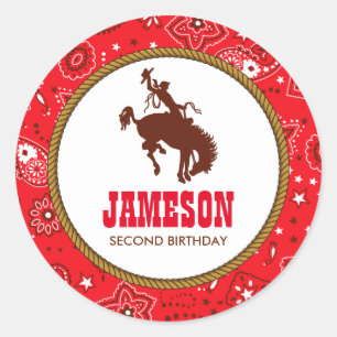 Cowboy Western Old West Birthday Baby shower Ronde Sticker