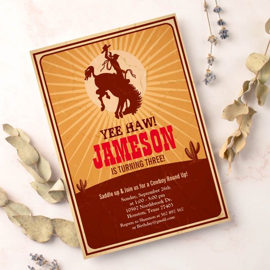 Cowboy Western Old West Birthday Party Invitation Kaart