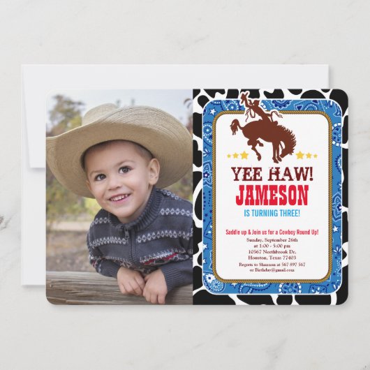 Cowboy Western Old West Birthday Photo Invitation Kaart (Voorkant)