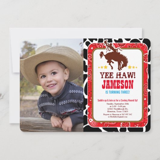 Cowboy Western Old West Birthday Photo Invitation Kaart (Voorkant)
