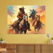 Cowboy Western Paarden blauw Tan Collage Canvas Afdruk (Insitu (Woonkamer))