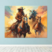 Cowboy Western Paarden blauw Tan Collage Canvas Afdruk (Insitu (Houten vloer))
