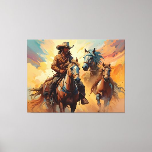 Cowboy Western Paarden blauw Tan Collage Canvas Afdruk (Voorkant)