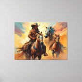 Cowboy Western Paarden blauw Tan Collage Canvas Afdruk (Voorkant)