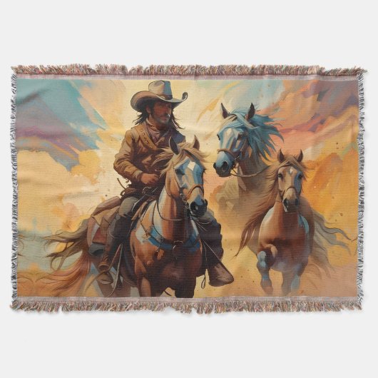 Cowboy Western Paarden blauw Tan Collage Deken (Voorkant)