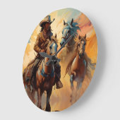 Cowboy Western Paarden blauw Tan Collage Grote Klok (Hoek)