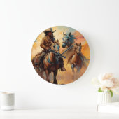 Cowboy Western Paarden blauw Tan Collage Grote Klok (Huis)