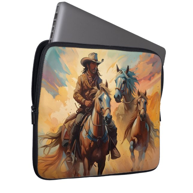 Cowboy Western Paarden blauw Tan Collage Laptop Sleeve (Voorkant Rechts)